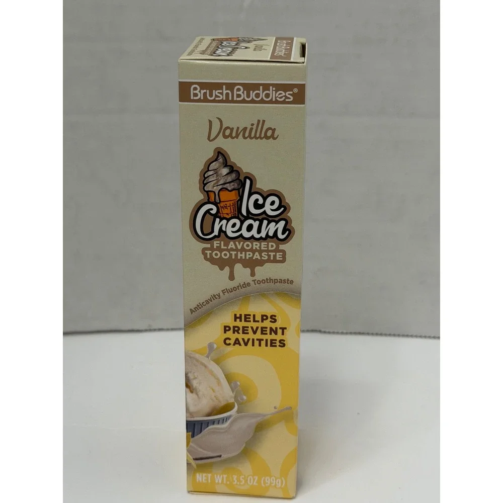 Brush Buddies Vanilla Ice Cream Flavored Toothpaste 3.5oz Anticavity Fluoride